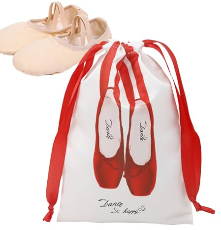 Schuhtasche, Satintasche mit verstellbarem Kordelzug, für Tanzschuhe, staubdicht, waschbar, leicht, für Ballerinas und Geburtstagsgeschenke, rot, Consulte la descripción, Siehe Beschreibung