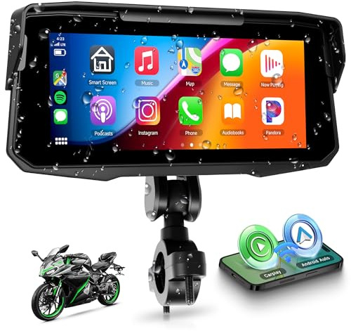 Rimoody 6.86 Inches Motorcycle Portable Carplay Car Radio with Wireless Android Auto Airplay Android Cast, Car Play Portable Touch Screen for Motorcycle, Bluetooth, IP68, EQ