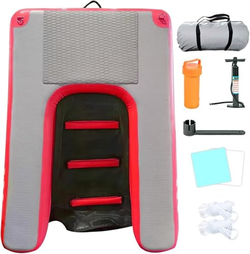 AVLLSO Pet Climbing Ladder Swimming Rest Platform for Dogs Up to 60kg, Collapsible Water Floating Ramp Ladder for Boats/Pools/Sea/Lake, 150x100x10cm(Red)