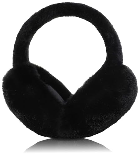 Kuchisity Warme Ohrenwärmer, Winter Plüsch Earmuffs für Männer und Frauen Faltbare Plüsch Ohrenschützer Bequemer Weicher für Winter Reiten - Schwarz