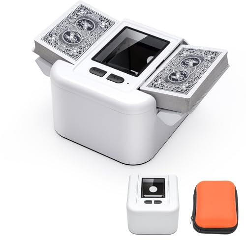AOKUY Automatischer Kartenmischer mit Aufbewahrungsbeutel – Faltbar & Tragbar, geeignet für UNO, Poker, Blackjack, Phase 10 – Leise, EIN-Knopf Shuffle, für 1–2 Kartendecks (Weiß)