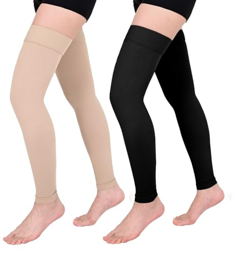 Evolyline 2Paar Lang Kompressionsstrümpfe Damen Herren 15-20mmhg | Zehenlos stützstrümpfe damen Unisex trombosestruempfe damen flug thigh high compression socks for krampfadern, Lipoödem, Dvt