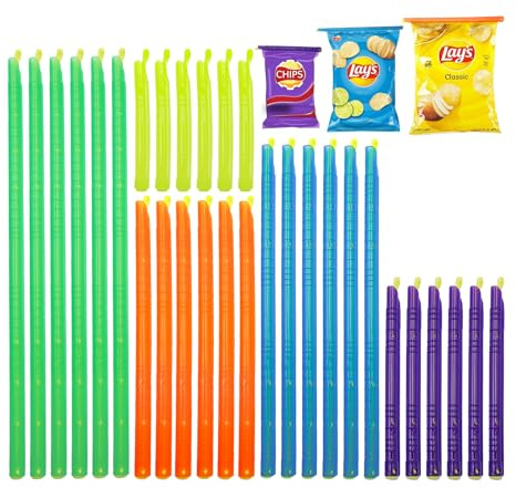 MIPIACE 30 Pezzi Clip Chiudi Sacchetti Bag Sealer Sticks Clip 9/12.5/18.5/22.5/28.5cm Alimentari Tenuta Clip Sacchetti Riutilizzabili Chiudi Sacchetti Multicolore per Conservare Cucina Alimenti Snack