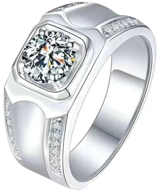 Stfery Klassiker Siegelring Platin Herren, Verlobungsring mit Moissanit 0.5ct Echt Gold Schmuck Gr.67 (21.3)