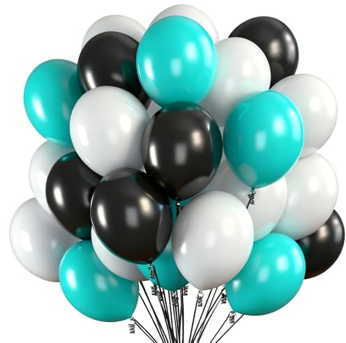 Fesnova 30 Stück Luftballons Weiß Schwarz Türkis, 12 Zoll, Latex Ballons, für Valentinstag, Hochzeit, Babyparty, Gender Reveal, Prinzessin, Junggesellinnenabschied, Geburtstagsparty Dekorationen