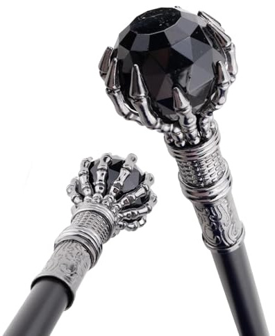 Gehstock Aus Schwarzer Glaskugel im Steampunk-Stil, Kostümrequisite, Zepter Cosplay-Gehstock, für Damen und Herren 93 cm