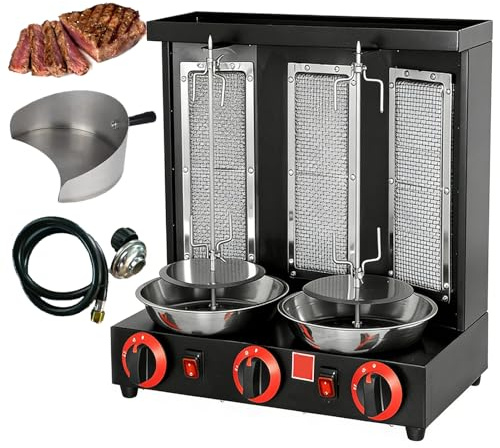 Máquina De Parrilla, Máquina De Cocina De Pollo Shawarma Con 2/3 Quemadores, Asador Vertical De Propano Gyro Asador Horno Doner Kebab, Para El Hogar, Restaurante, Cocina, Fiestas, Barba 3 Heads Black
