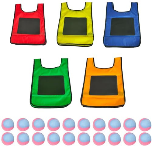 UDSKNV[KSL Set di Giochi Eludeball -5 Pezzi Gilet per Bambini con Etichetta Eludeball con 20 Palline Sportive Elude per Giochi da Giochi per Interni Ed Esterni M