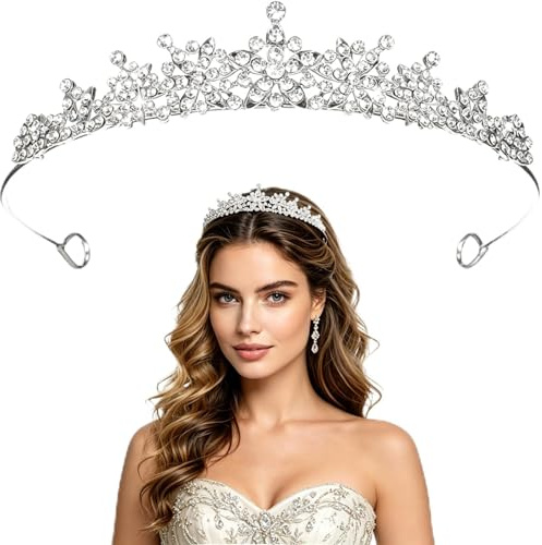 Couronne Princesse Diademe Femme Couronne Strass Diademe Cristal Alliage Accessoires de Cheveux pour Mariage Fete Anniversaire Cosplay (Argent)