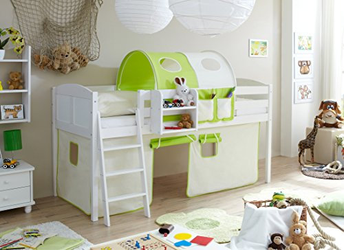 TiCAA Hochbett, Kinderbett Spielbett mit Treppe aus Kiefer Massivholz Bettgestell 90 x 200