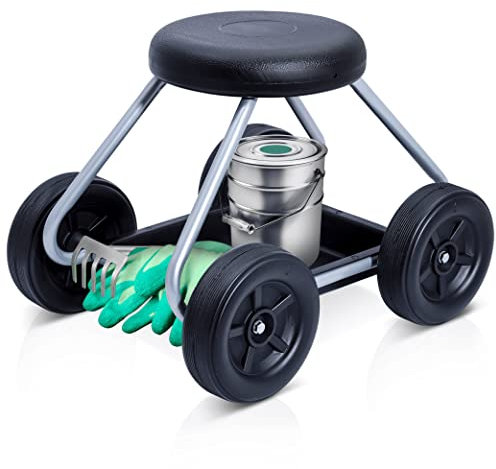 Maximex Rollsitz Mod. Secura für Gartenarbeit im Sitzen rücken- und knieschonend belastbar bis 130kg mobiler Hocker mit gepolstertem Sitz leichtgängig