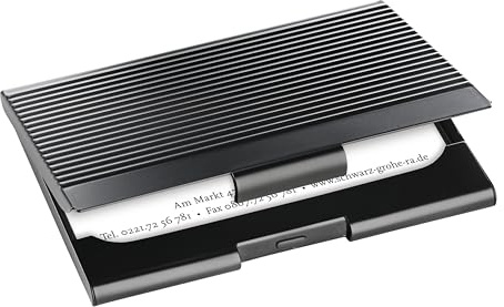 SIGEL VZ134 Porta-tarjetas de visita, negro, metal, superficie metálica rayada, para hasta 12 tarjetas (màx. 91x56 mm)