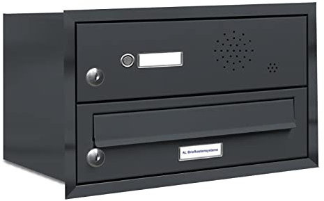 AL Briefkastensysteme, 1er Unterputzbriefkasten mit Klingel in Anthrazit Grau RAL 7016, 1 Fach wetterfeste Briefkastenanlage Design modern