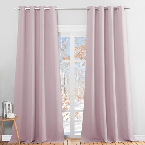 PONY DANCE Kinderzimmer Gardinen Mädchen Verdunklungsgardine 2er Set H 245 x B 140 cm Hellpink, Thermo Vorhang Kälteschutz & Wärmeisolierend Übergardinen mit Ösen