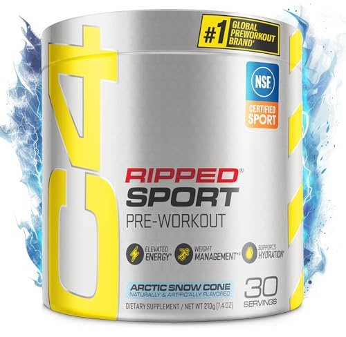 Cellucor C4 Ripped Sport Pre Workout Powder Arctic Snow Cone - NSF Certified for Sport + Sugar Free Preworkout Energy Supplement for Men & Women - 135mg Caffeine + Weight Loss - 30 Servings
