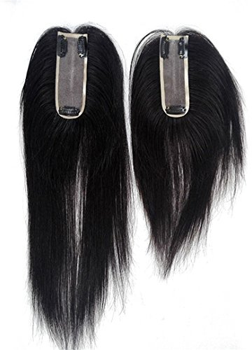Echthaar-Aufsätze, 4,1 x 11,9 cm, zum Anklipsen, handgefertigt, Mono-Basis, Haarteil für Frauen, 30,5 cm, Dunkelbraun