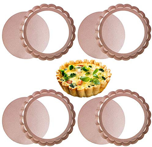 NALCY Quicheform, Classic Tarteform mit Hebeboden, Quicheform antihaftbeschichtet, herausdrückbarer Hebeboden, servierfertig, gleichmäßige Bräunung, 4zoll-Golden-4PCS