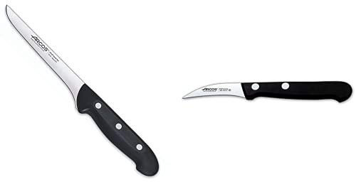Arcos Maitre, Cuchillo Deshuesador, Acero Inoxidable Nitrum 160 Mm + Serie Universal, Cuchillo Mondador, Hoja De Acero Inoxidable Nitrum 60 Mm, Mango De Polioximetileno, Pom Color Negro