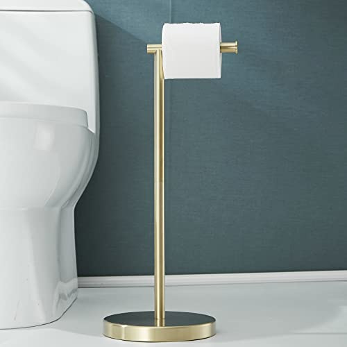 Toilettenpapierhalter Klopapierhalter Stehend,Freistehend Rollenhalter Toilettenpapier Halterung für Bad Küche,Gebürstetes Gold/SUS304 Edelstahl SHUNLI | SUS304 Edelstahl, rostfrei, für 5 Rollen, Badezimmer-Tücherrollenspender, Bodenständer mit rutschfester Unterseite und Ablage