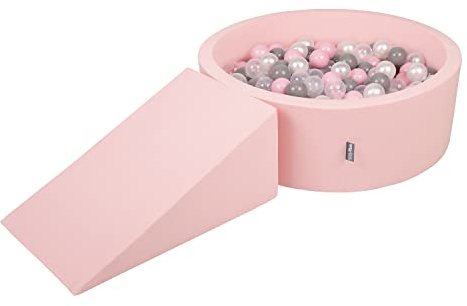 KiddyMoon Spielplatz Aus Schaumstoff Mit Rund Bällebad (100 Bälle) Ballgruben Für Babys Spielbad Hindernisläufen, Hergestellt In Der EU, Pink:Perle/Grau/Transparent/Puderrosa