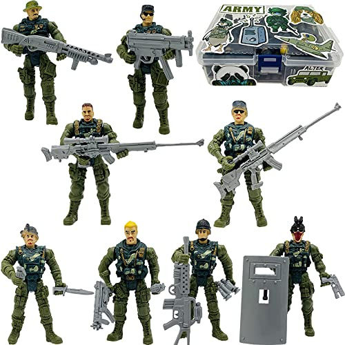 Fycooler Militär Soldaten Spielset Armymen Figuren mit 8 Army Ranger Actionfiguren und Waffenzubehör, Militärspielzeug Kampfspielzeug für Kinder Rollenspiele Geschenk mit 50 Stück Aufklebern
