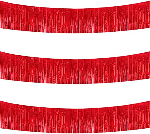 TONIFUL 3 Packungen Metallfolie Fringe Girland Rot Wand hängende Tinsel Fringe Banner für Auto Parade Floats Brautdusche Hochzeit Geburtstag Ostern Abschluss