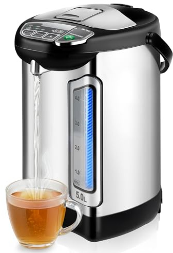 NutriChef Electric Water Boiler and Warmer - 5L/5.28 Qt Stainless Steel Hot Water Dispenser w/Rotating Base, Keep Warm Temperature Set, Auto Shut Off, Safety Lock, Instant Heating for Coffee & Tea