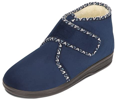 BAWAL Pantofole alla Caviglia Calde da Donna con Fodera Interna in Lana di Pecora Chiusure a Strappo 36-41 EU (Blu marino, 38)
