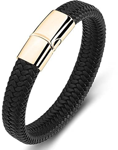 LIRU Lederarmband,Lederarmband Minimalistischer Stil Geflochtenes Lederarmband Goldene Modeaccessoires Schnalle Schwarzes Lederarmband Charm Schmuck Für Damen Herren Geschenk 165 Mm