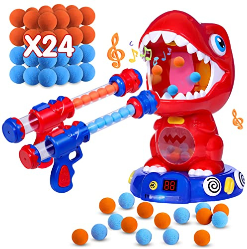 NATTHSWE Dinosaurios Juego de Tiro, Juguetes Pistola Juego de Tiro al Blanco Móvil para Niños 5 6 7 8 9 10+Años Juegos de Jardín al Aire Libre con 2pcs Popper Pistola para Niños Cumpleaños