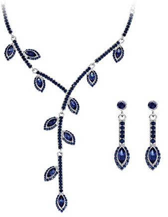 Schmuckset Nickelfrei Damen, Schmuckset Hochzeit Silber Äste Blätter Zirkonia Blau Ohrring und Halskette Brautschmuck Vintage Set