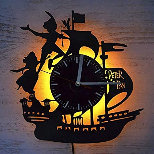 AVJERA Peter Pan Retroilluminazione a LED Disco in Vinile Orologio da Parete retrò Capodanno Natale Regalo di Compleanno personalità Decorazione Creativa della Parete di Design per la casa