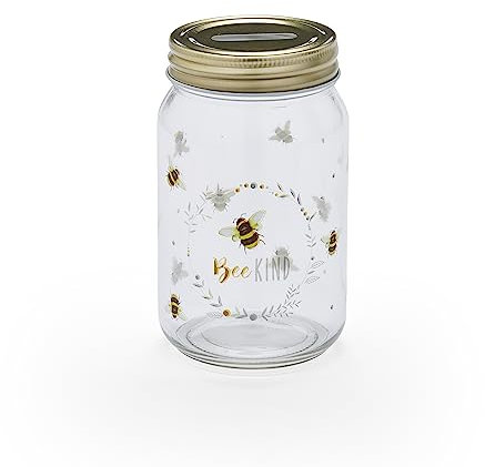 Cooksmart British Designed Money Jar | Money Box For Saving Cash or Coins | Piggy Bank For Adults & Family - Bumble Bees