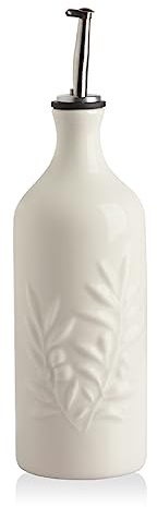 Sweejar Home Keramische Olivenölspenderflasche, 570ml Relief Opaque Oil Cruet schützt Öl, um Oxidation zu reduzieren, Geeignet für die Lagerung von Öl, Essig, Sojasauce, Kaffeesirup(Beige)