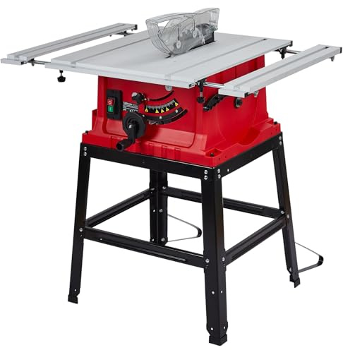 10inch 15A 5000RPM Portable Table Saw with Stand & Safety Switch, Push Stick, 90°Cross Cut & 0-45°Cutting, PIONEERWORKS Multifunctional Table Saw for Woodworking, DIY Working