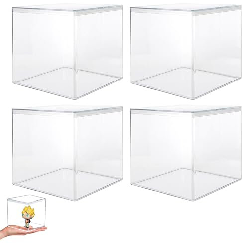 HOMURY 4 Pezzi Cubo Acrilico Con Coperchio: Scatola Quadrata Trasparente 10 x 10 x 10 cm per Gioielli, Conservazione e Vetrina