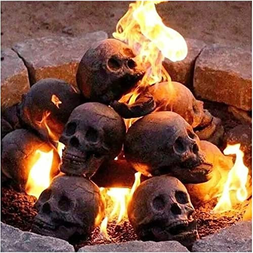 3PCS Halloween Skull Log, Ceramic Human Skull Fireproof Fire Pit Decoration for Bonfire Campfire Fireplace Firepit, Durable Reusable Skulls Log Terrifying Halloween Decor for Gas Propane Wood Fires