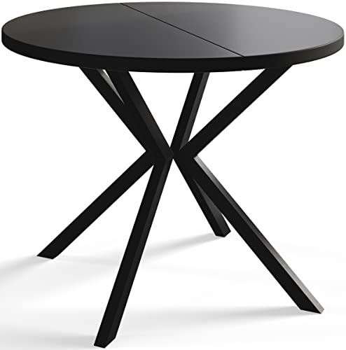 Esszimmertisch Ausziehbarer 100-180cm, Schwarz, Schwarze Metallbeine | Runder Tish Loft Liten, Wohnzimmertisch, Küchentisch und Esszimmertisch