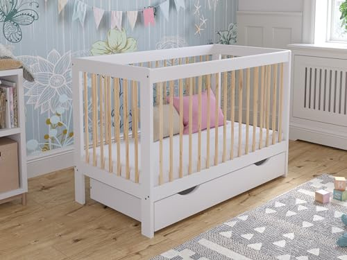 Love For Sleep Cuna Convertible en Cama 120x60cm Convertible con Barrera De Seguridad Blanco-Pino Luca Juego Completo de Cuna