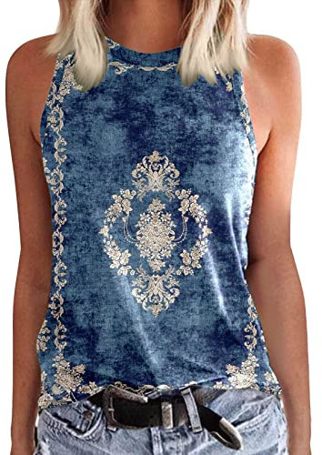 Damen Sommer Casual Tank Top Ärmellose Sommer T Shirt Baumwolle Tops Rundhals Oberteile Basic Loose Fit Oberteile Tunika Shirt Tanktops & Träger-Tops Für Damen