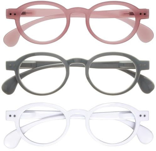 OPULIZE OCA Lesebrille - 3er-Pack - Moderne Runde Retro-Fassung - Pink Grau Weiß - Herren Damen - Federscharniere - RRR54-47W - +2.50