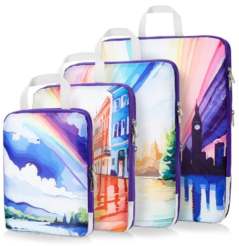Gonex Organizer Valigie 4 Pezzi Set, Stoccaggio di Borse per Imballaggio Portatili per l'abbigliamento Cosmetico Cubi Espandibili, Packing Cube Set Viaggio Organizer