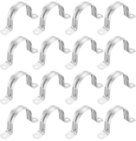 sourcing map 16Pcs Rigid Pipe Strap Fit 2 Inch (50mm) Tube OD, 2 Holes Stainless Steel Tension Tube Clamp, U Bracket Tube Clip for Pipe or Cable Fixing, Silver