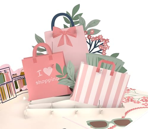 MOKIO® Pop-Up Karte – Shopping – 3D Gutschein für ein Shopping Tour oder Einkaufsbummel, Grußkarte zum Geburtstag