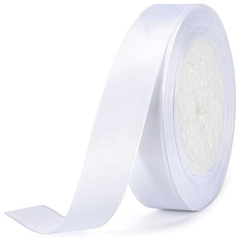 jijAcraft Satinband Weiß 20mm Schleifenband Dekoration Hochzeit Weihnachten, 22m Dekoband Weiss, Geschenkband Weiß Dekoband für Weihnachten, Taufe, Hochzeit, Geschenkverpackung