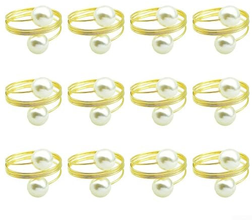 Serviettenring, 12 Stück, Perlen-Serviettenringe, Metall-Serviettenschnallen-Halter-Set, Tischserviettenschnallen für Abendessen, Hochzeiten, Geburtstage, Tischdekorationen