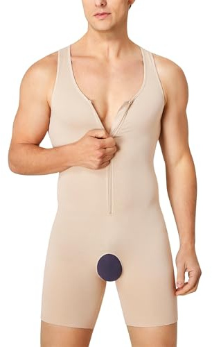 KUMAYES Canotta Contenitiva Snellente Intimo Maglietta Compressione Uomo Forte Shaping Full Body Shaper con Pantaloncini da Gamba Fitness Canottiera (Beige, 3XL-4XL)