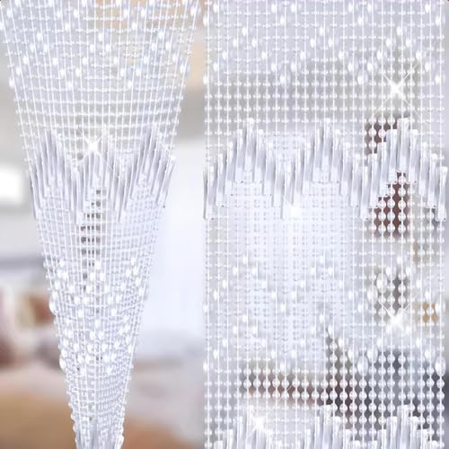 Eiauiuo Perlenvorhang Transparenter Kristallvorhang Insektenschutz Fadenvorhang für Raumtrennung und Dekoration Hängender Türvorhang für Wohnzimmer Schlafzimmer Hochzeiten(120x200cm(120 Stränge))