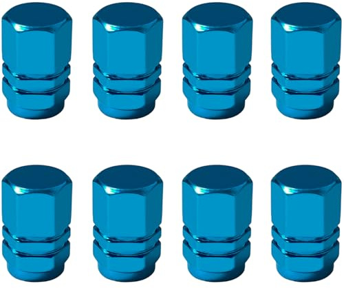 8 Pcs Aluminum Tire Valve Stem Caps with Gasket Hexagon Universal Tyre Valve Caps Car Dustproof Caps for Motorbike, Trucks, Bike, Electric Scooter, SUV, Baby Buggies (sky blue)