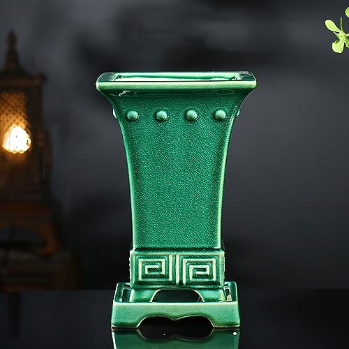 SaryEdge Pots de Fleurs en céramique Vintage de 9,2 po de Haut pour Plantes d'intérieur, Pots de Fleurs en céramique, Pots de Fleurs carrés Hauts avec Base en céramique pour la d(E
